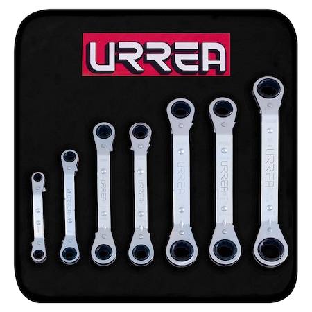 Urrea 12-Pt, 6 pt offset ratcheting box-end wrench (Set of 7 pieces) metric. 1180M